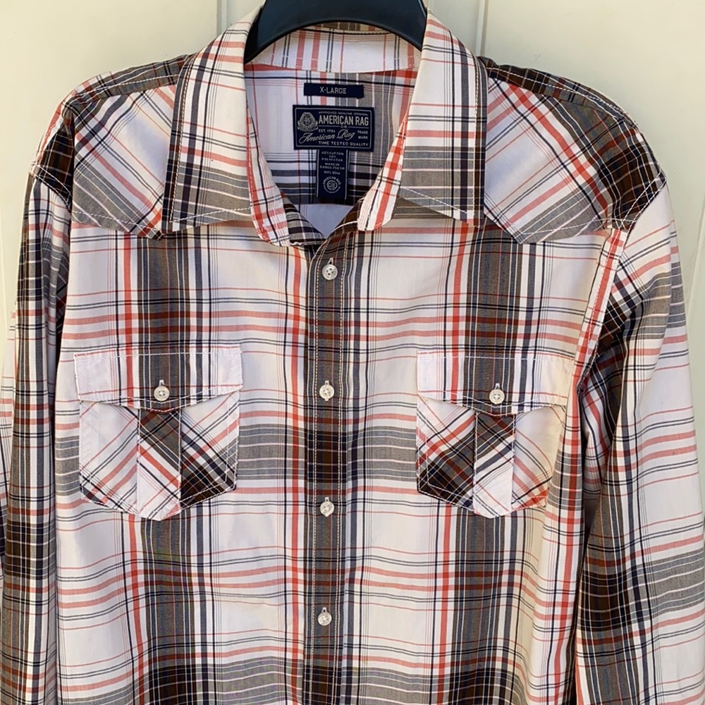 American Rag button down shirt size XL checkered  pattern white red blue
